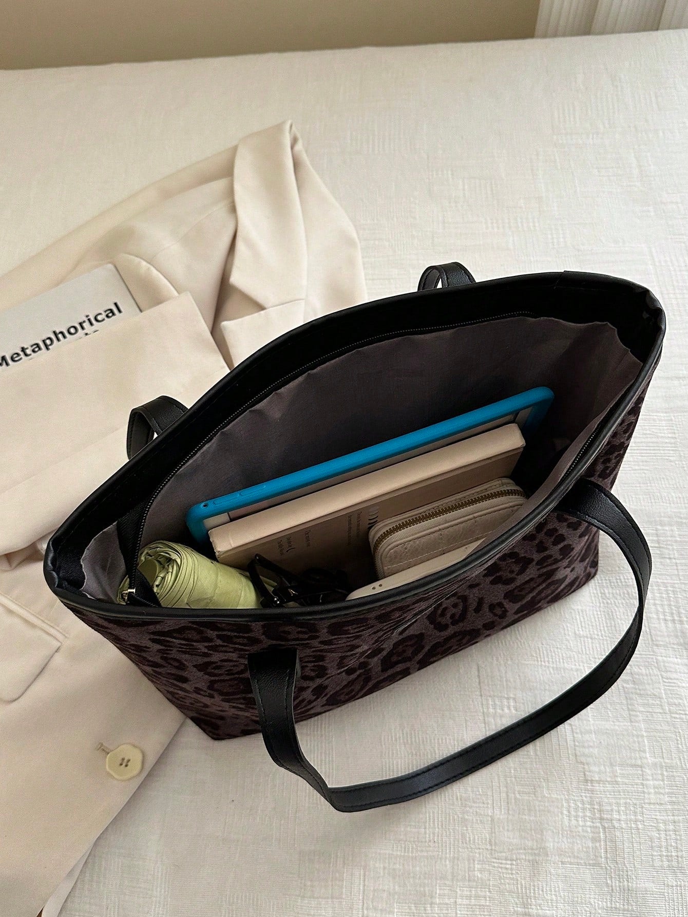 Black Monogram Large Tote Bag